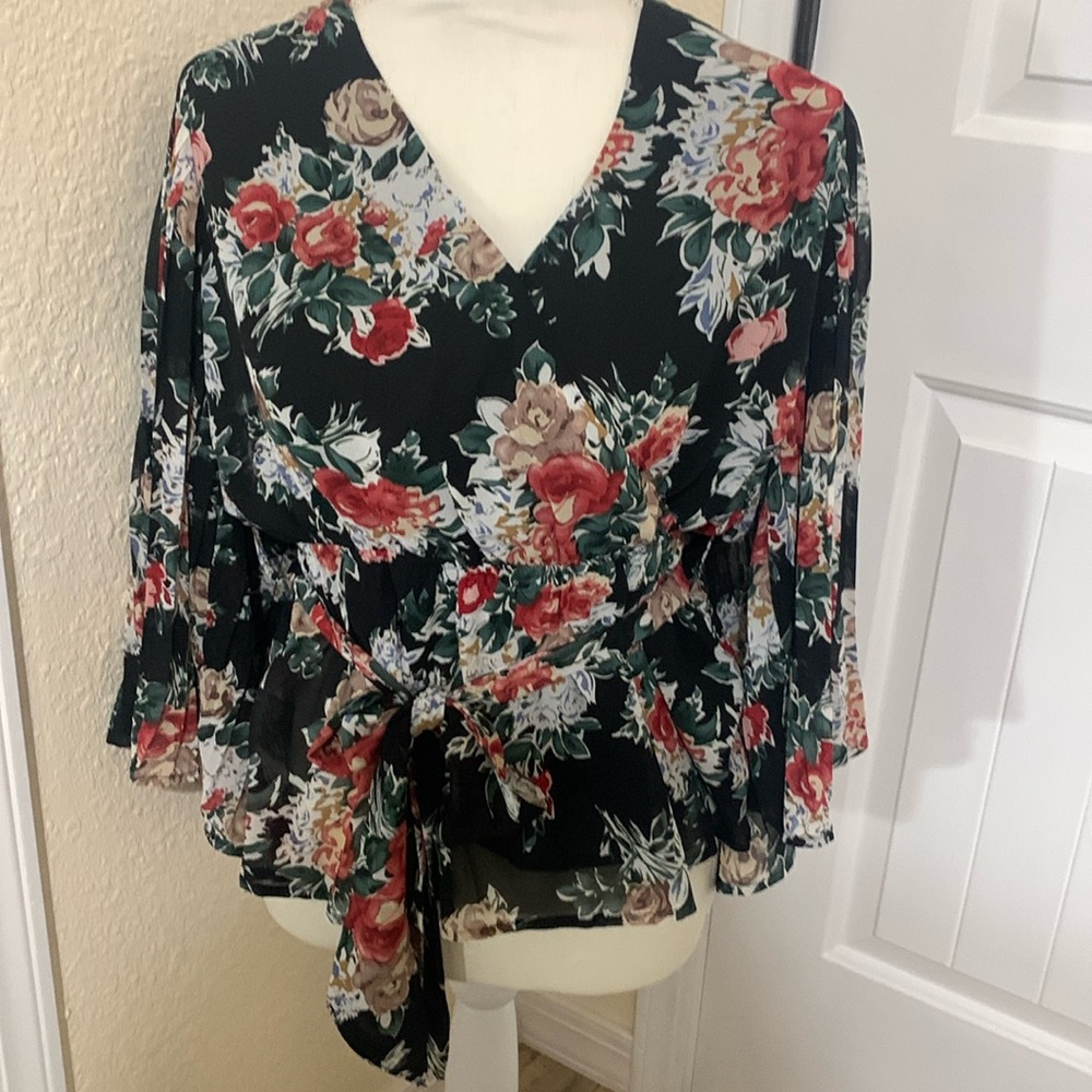 Entro blouse size large. Black with flowers.